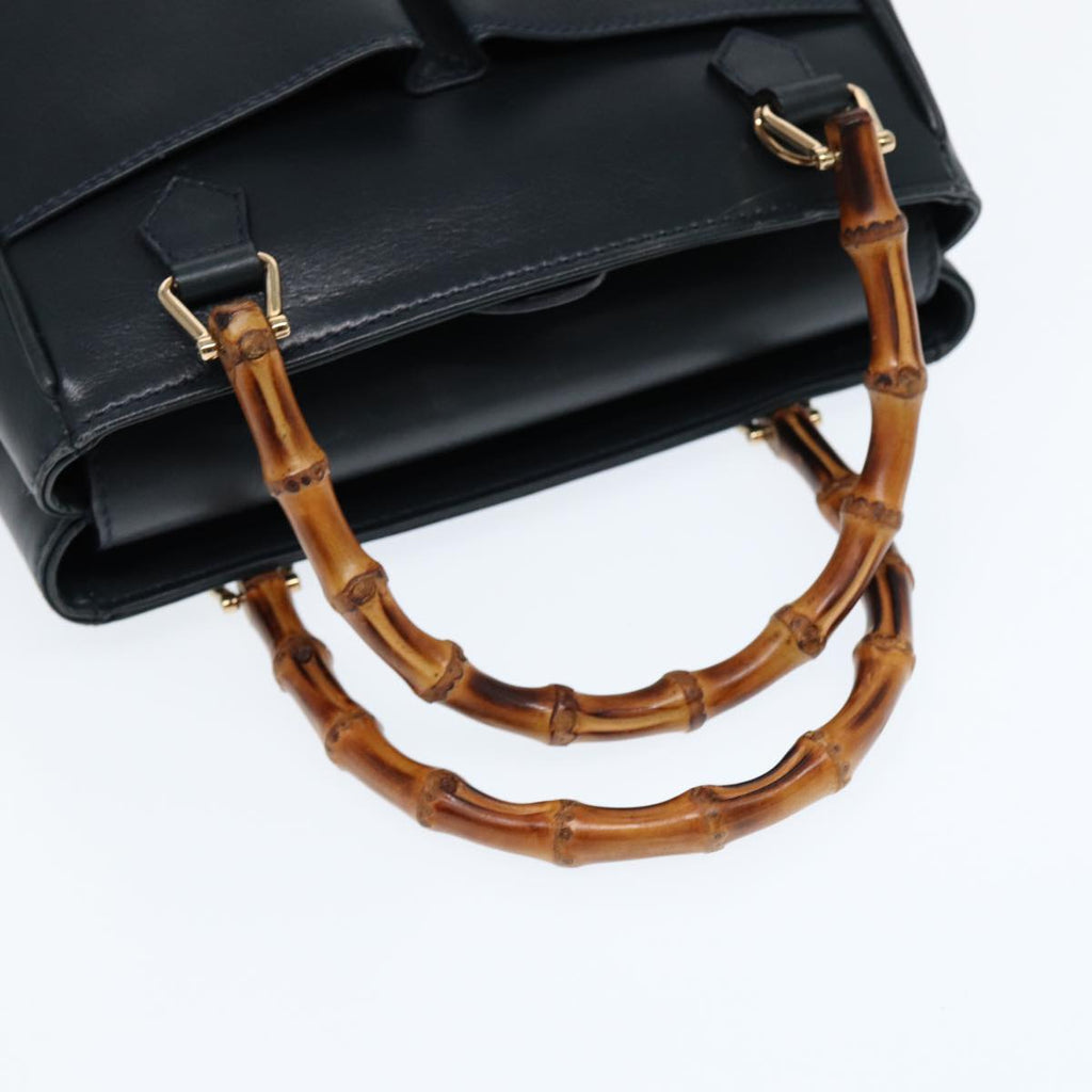 GUCCI Bamboo Hand Bag Leather 2way Navy Gold 000 122 0316 kk290