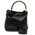 GUCCI Bamboo Hand Bag Leather 2way Black Gold 001 1998 1638 kk291