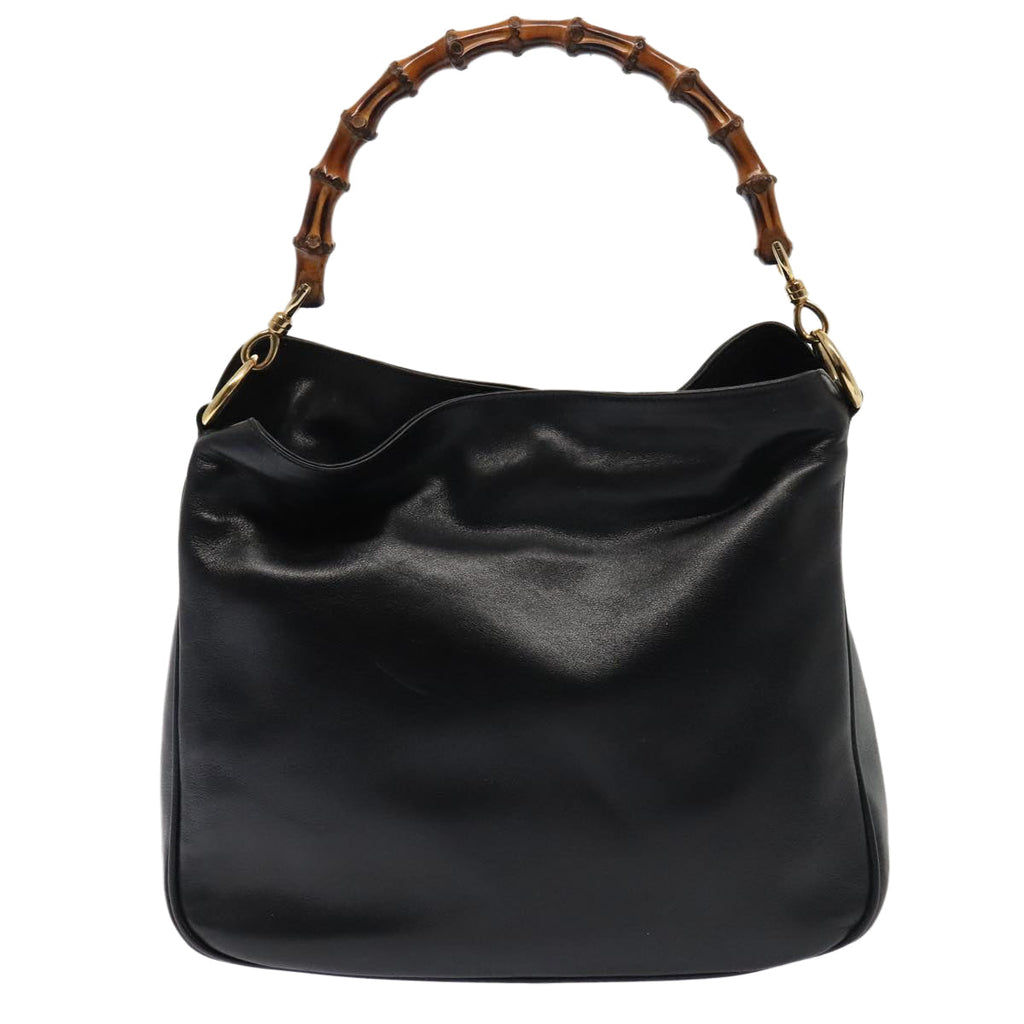 GUCCI Bamboo Hand Bag Leather 2way Black Gold 001 1998 1638 kk291