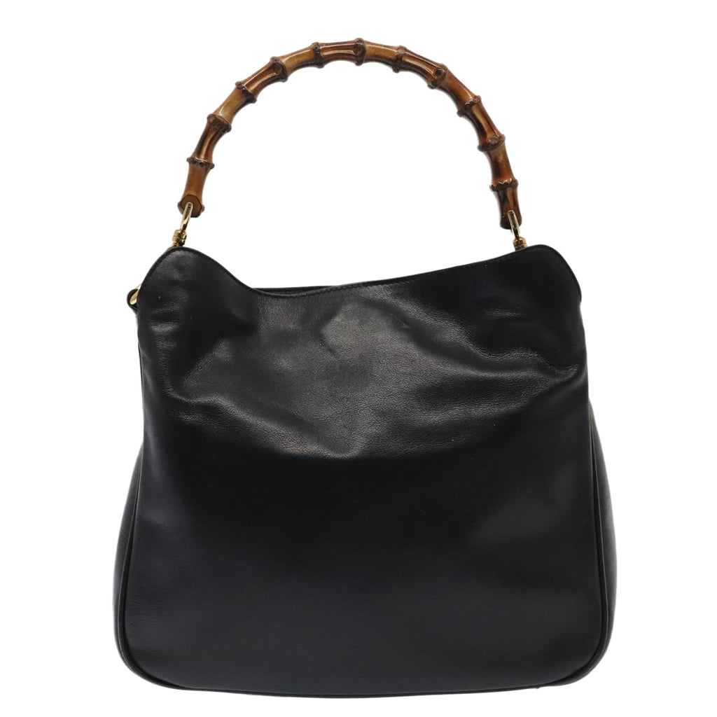 GUCCI Bamboo Hand Bag Leather 2way Black Gold 001 1998 1638 kk291