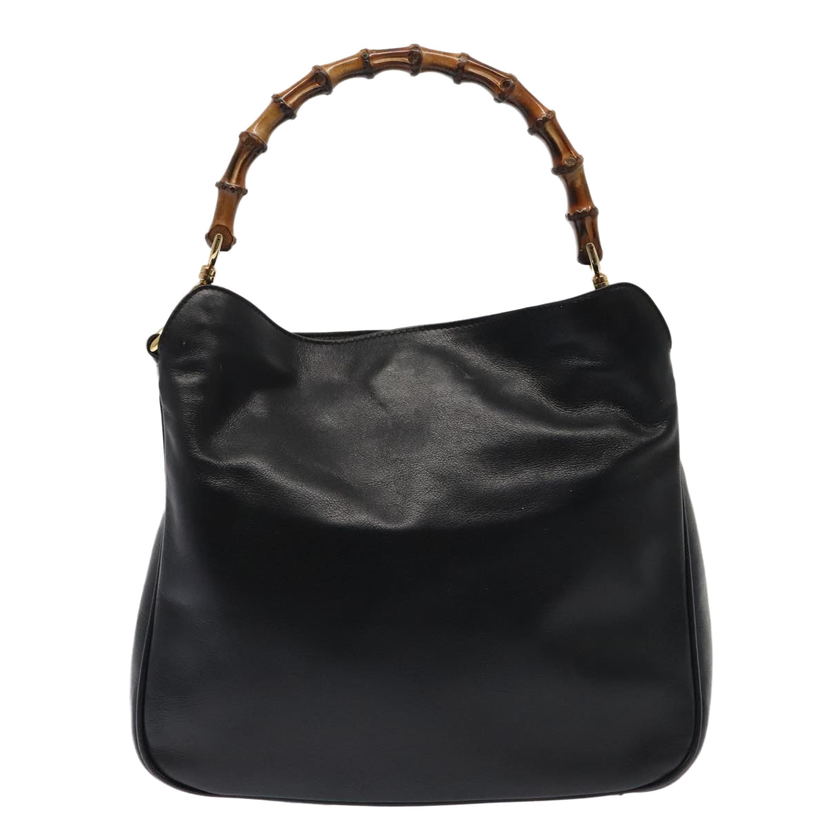 GUCCI Bamboo Hand Bag Leather 2way Black Gold 001 1998 1638 kk291