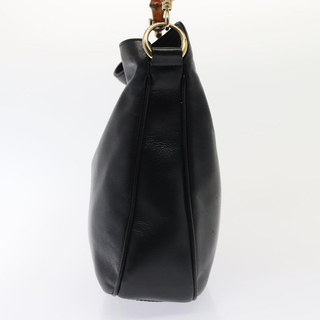 GUCCI Bamboo Hand Bag Leather 2way Black Gold 001 1998 1638 kk291