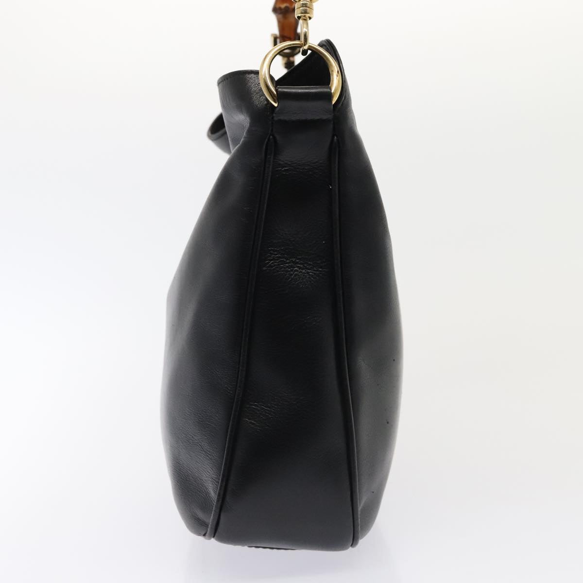 GUCCI Bamboo Hand Bag Leather 2way Black Gold 001 1998 1638 kk291