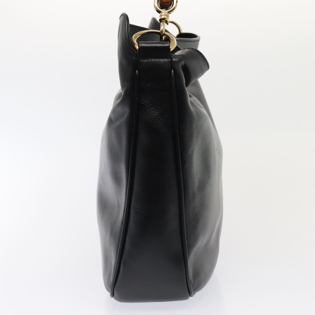 GUCCI Bamboo Hand Bag Leather 2way Black Gold 001 1998 1638 kk291