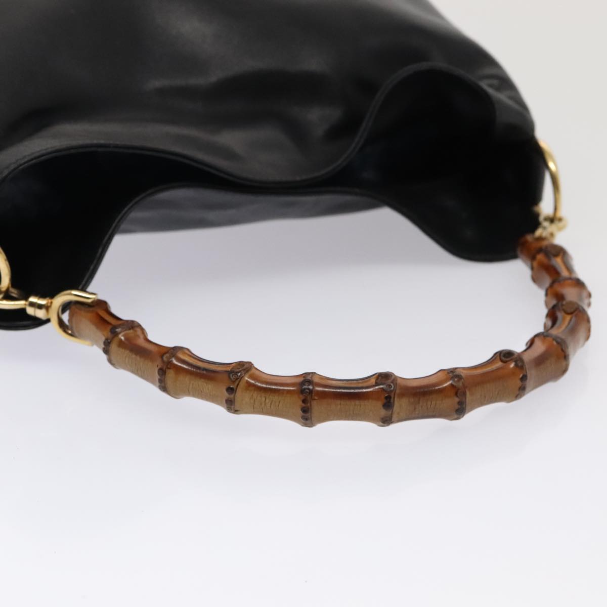 GUCCI Bamboo Hand Bag Leather 2way Black Gold 001 1998 1638 kk291