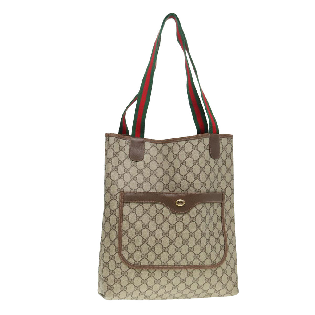 GUCCI GG Canvas Web Sherry Line Tote Bag PVC Leather Beige Green Red kk301