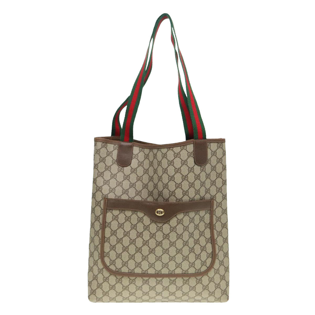 GUCCI GG Canvas Web Sherry Line Tote Bag PVC Leather Beige Green Red kk301