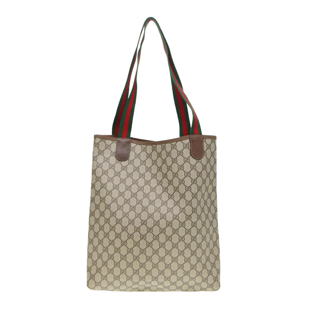 GUCCI GG Canvas Web Sherry Line Tote Bag PVC Leather Beige Green Red kk301