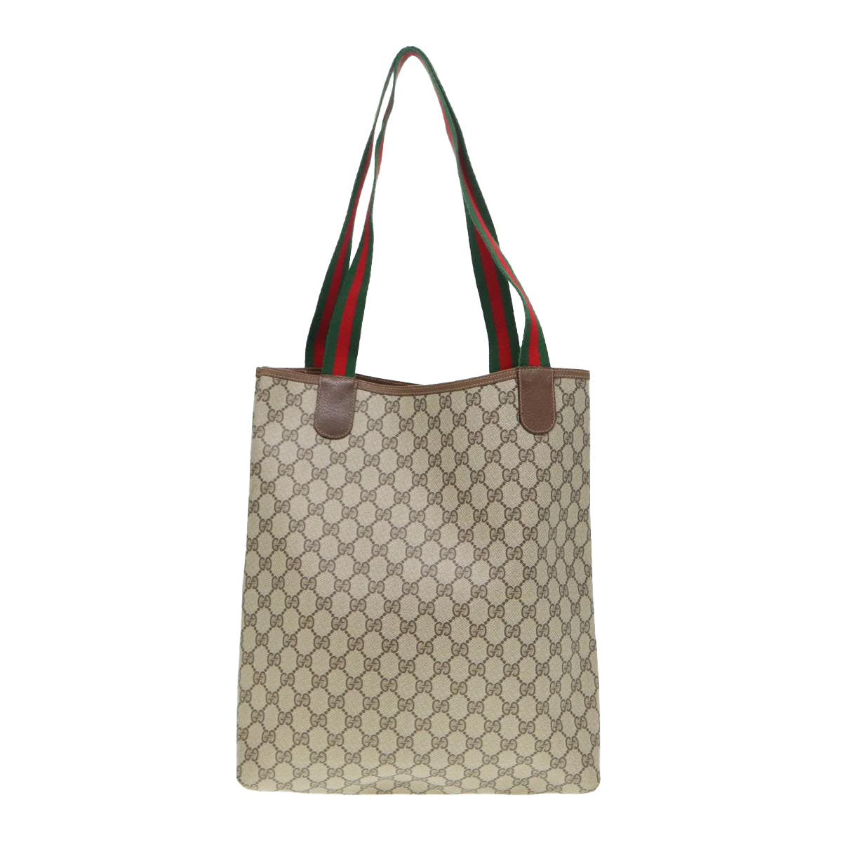 GUCCI GG Canvas Web Sherry Line Tote Bag PVC Leather Beige Green Red kk301