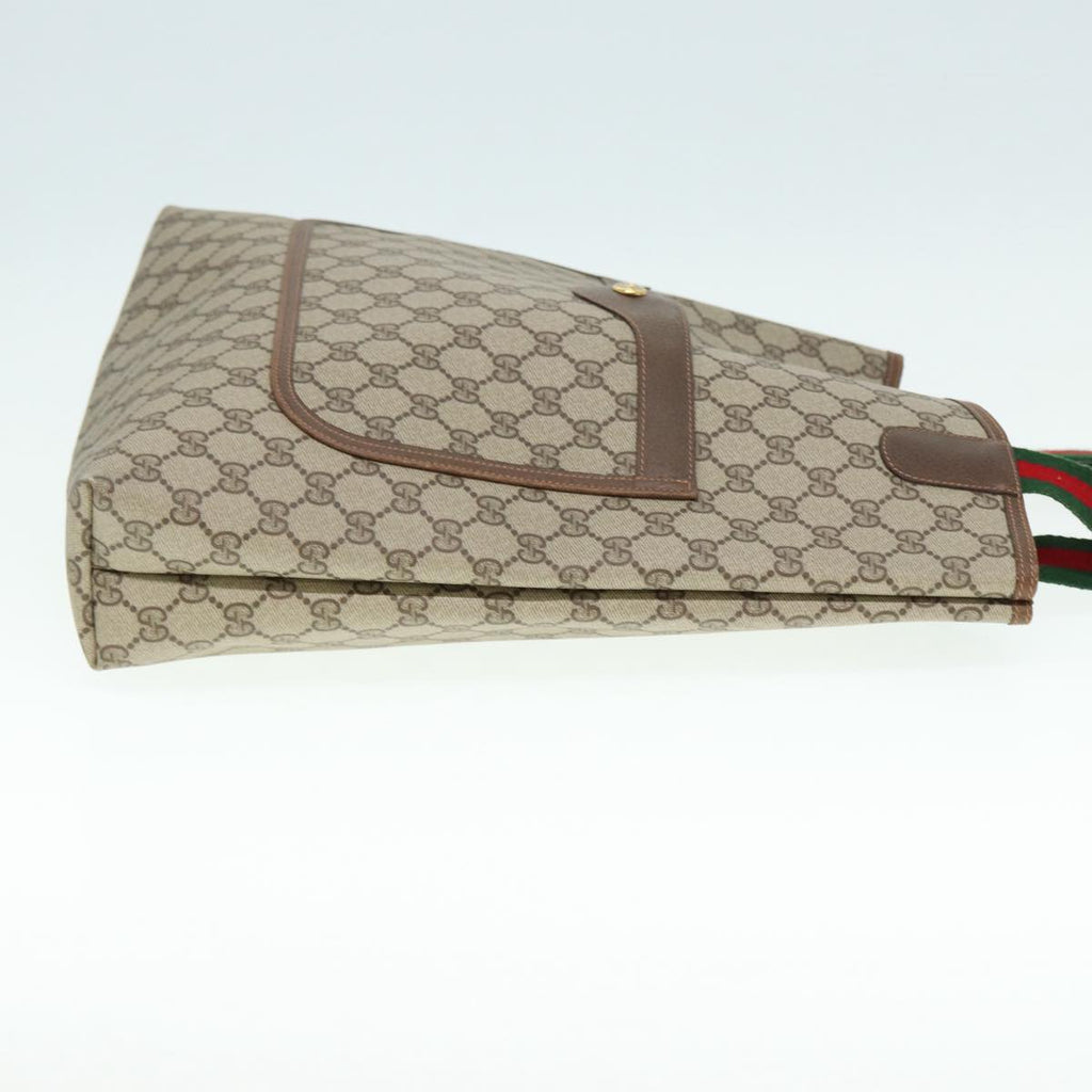 GUCCI GG Canvas Web Sherry Line Tote Bag PVC Leather Beige Green Red kk301