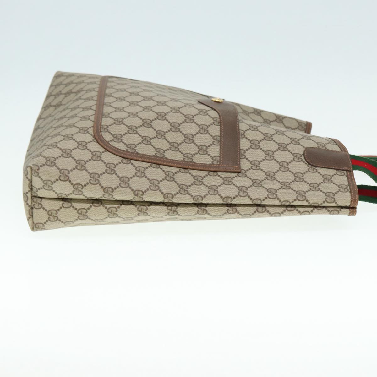 GUCCI GG Canvas Web Sherry Line Tote Bag PVC Leather Beige Green Red kk301