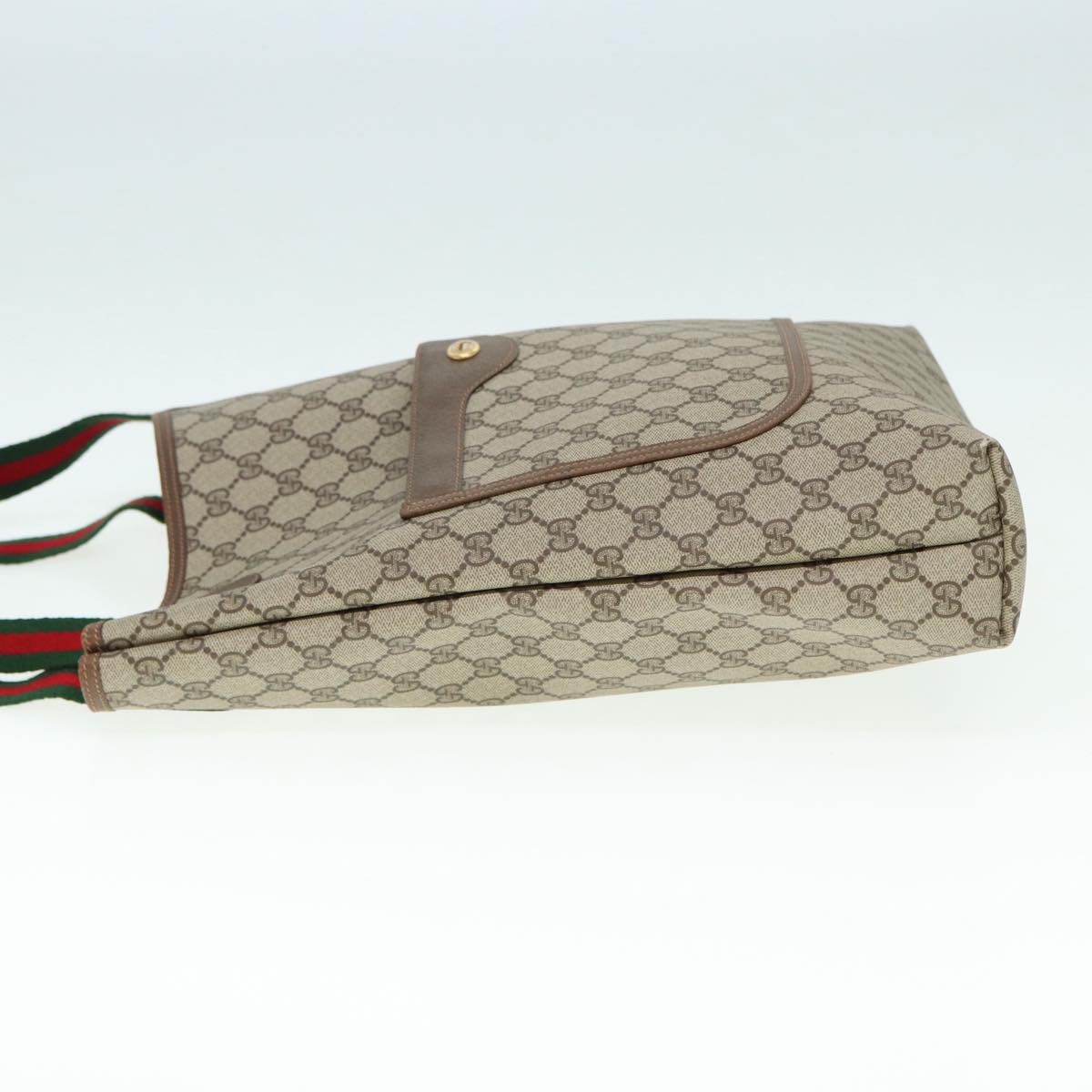 GUCCI GG Canvas Web Sherry Line Tote Bag PVC Leather Beige Green Red kk301