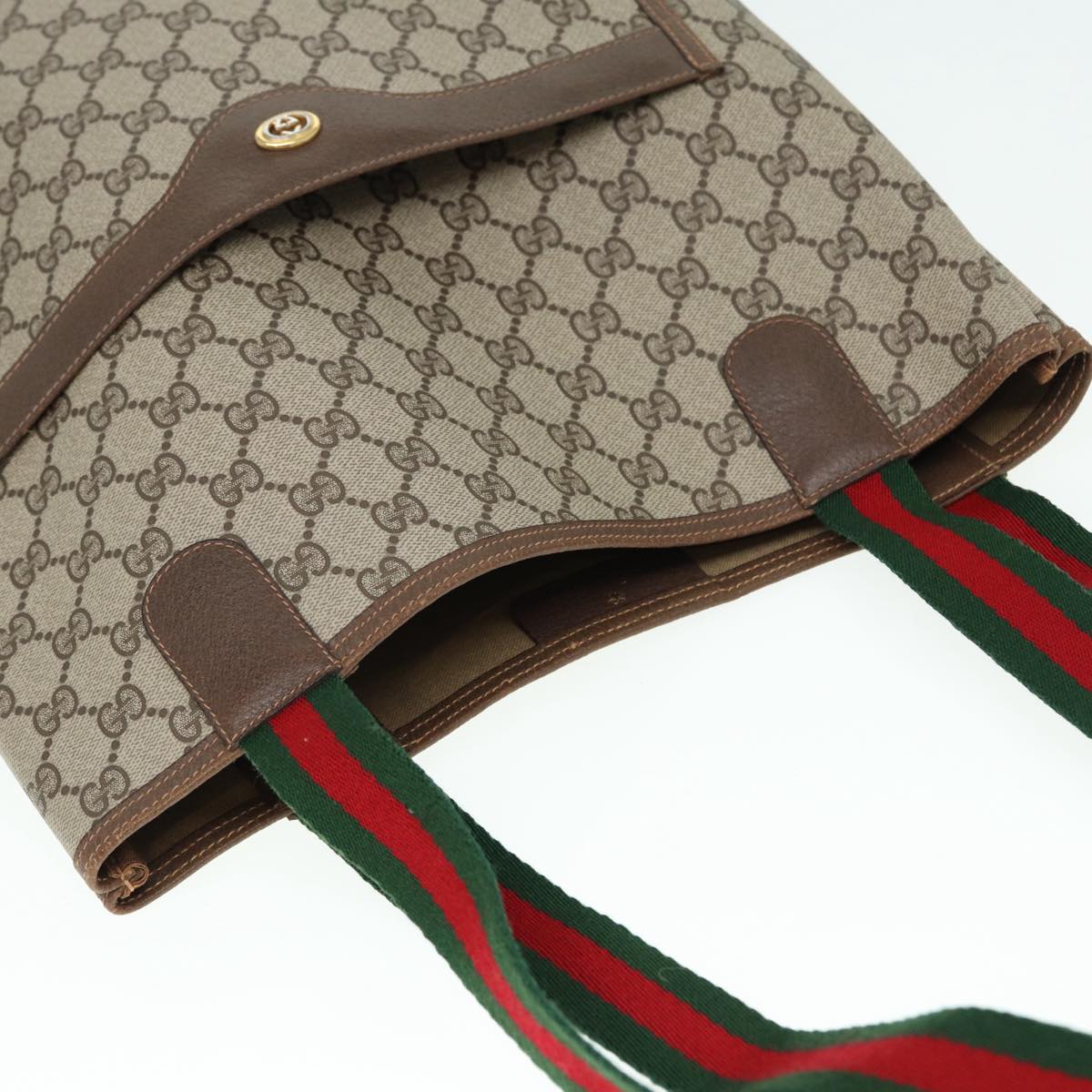 GUCCI GG Canvas Web Sherry Line Tote Bag PVC Leather Beige Green Red kk301