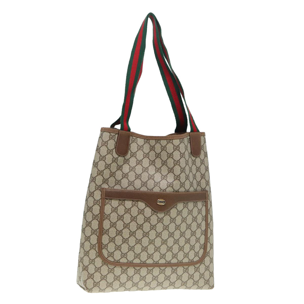 GUCCI GG Canvas Web Sherry Line Tote Bag PVC Leather Beige Green Red kk302