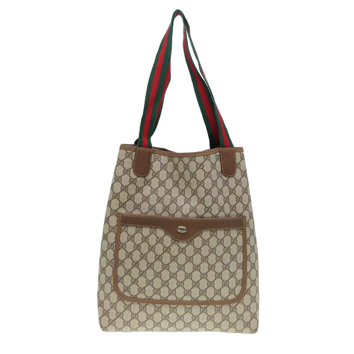 GUCCI GG Canvas Web Sherry Line Tote Bag PVC Leather Beige Green Red kk302