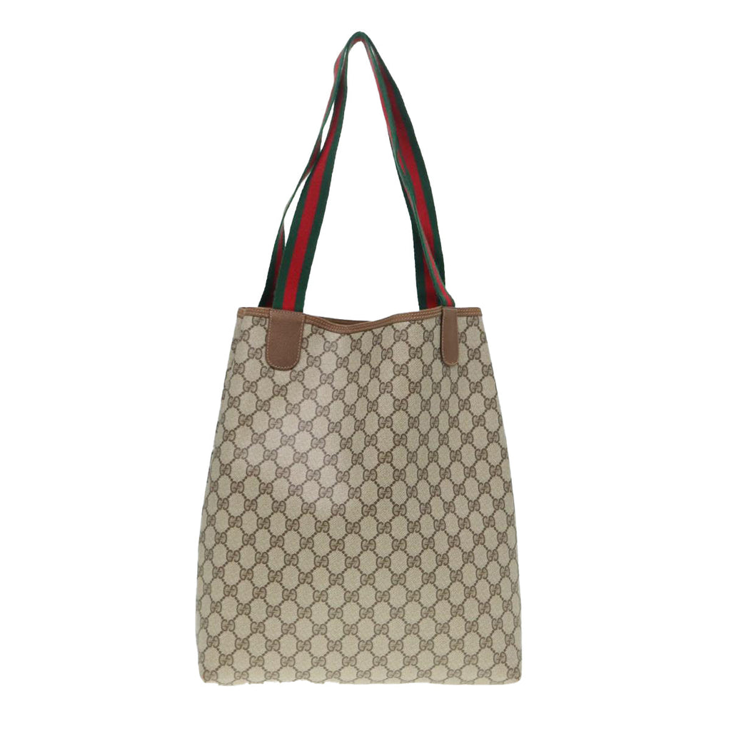 GUCCI GG Canvas Web Sherry Line Tote Bag PVC Leather Beige Green Red kk302