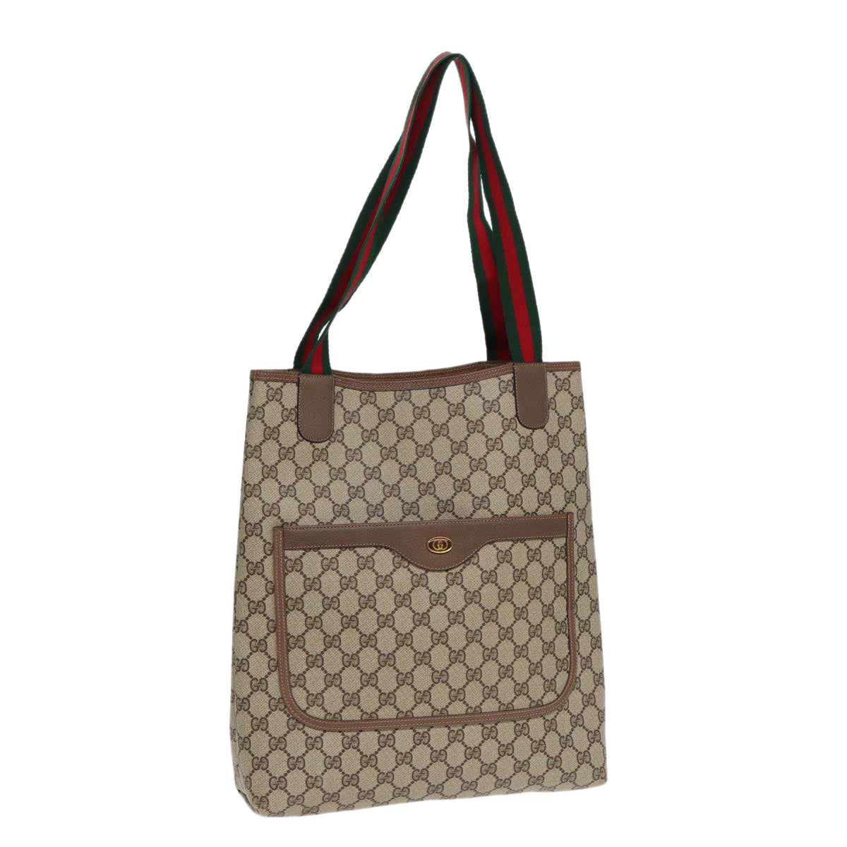 GUCCI GG Canvas Web Sherry Line Tote Bag PVC Leather Beige Green Red kk303