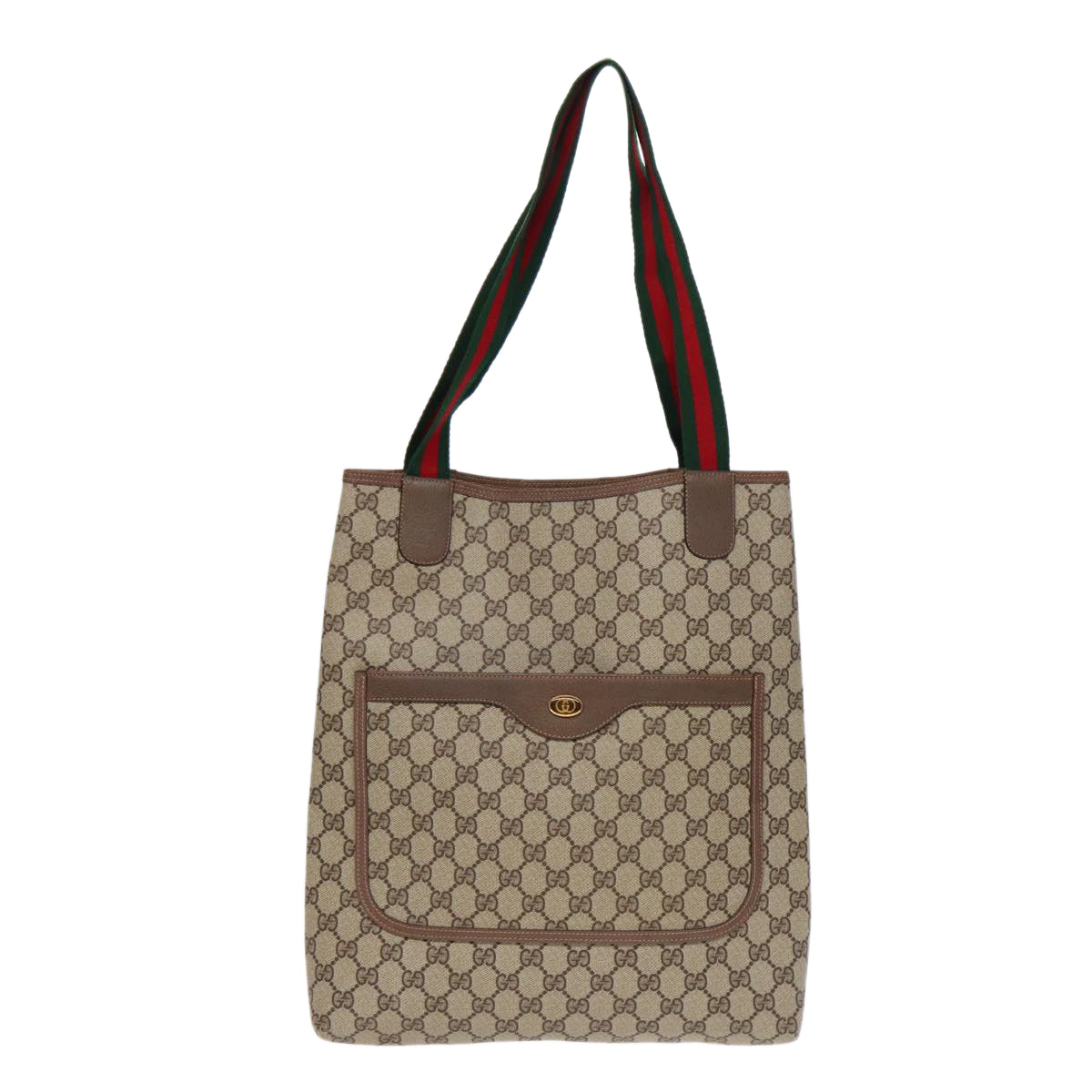 GUCCI GG Canvas Web Sherry Line Tote Bag PVC Leather Beige Green Red kk303