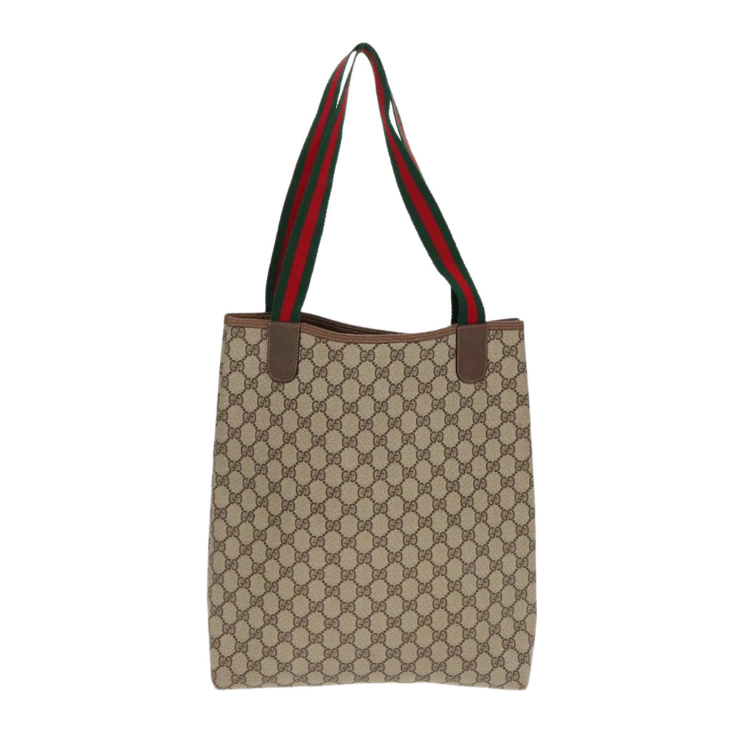 GUCCI GG Canvas Web Sherry Line Tote Bag PVC Leather Beige Green Red kk303