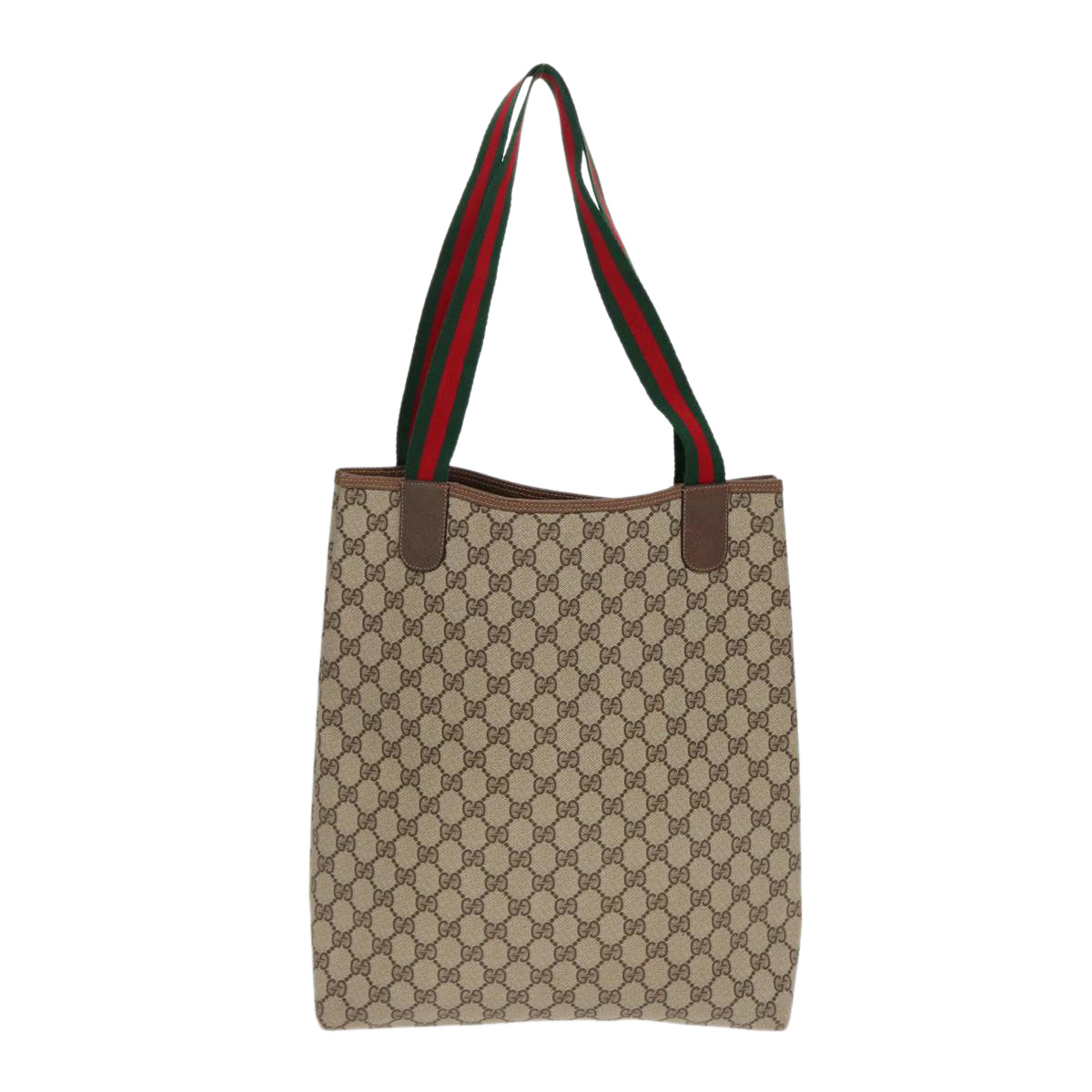 GUCCI GG Canvas Web Sherry Line Tote Bag PVC Leather Beige Green Red kk303
