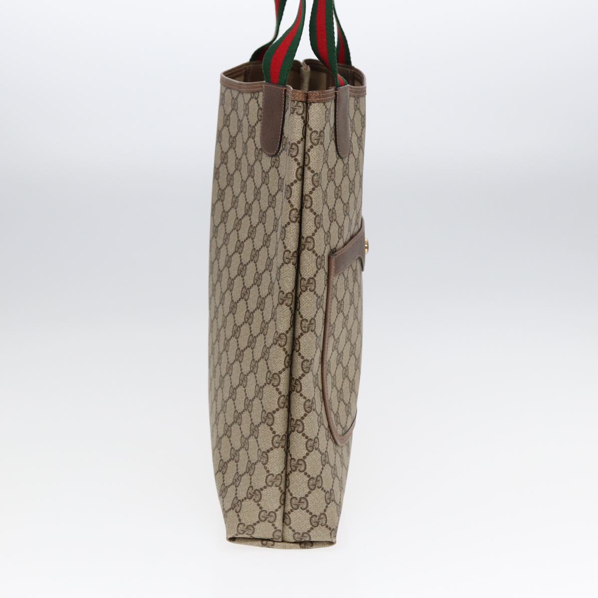 GUCCI GG Canvas Web Sherry Line Tote Bag PVC Leather Beige Green Red kk303