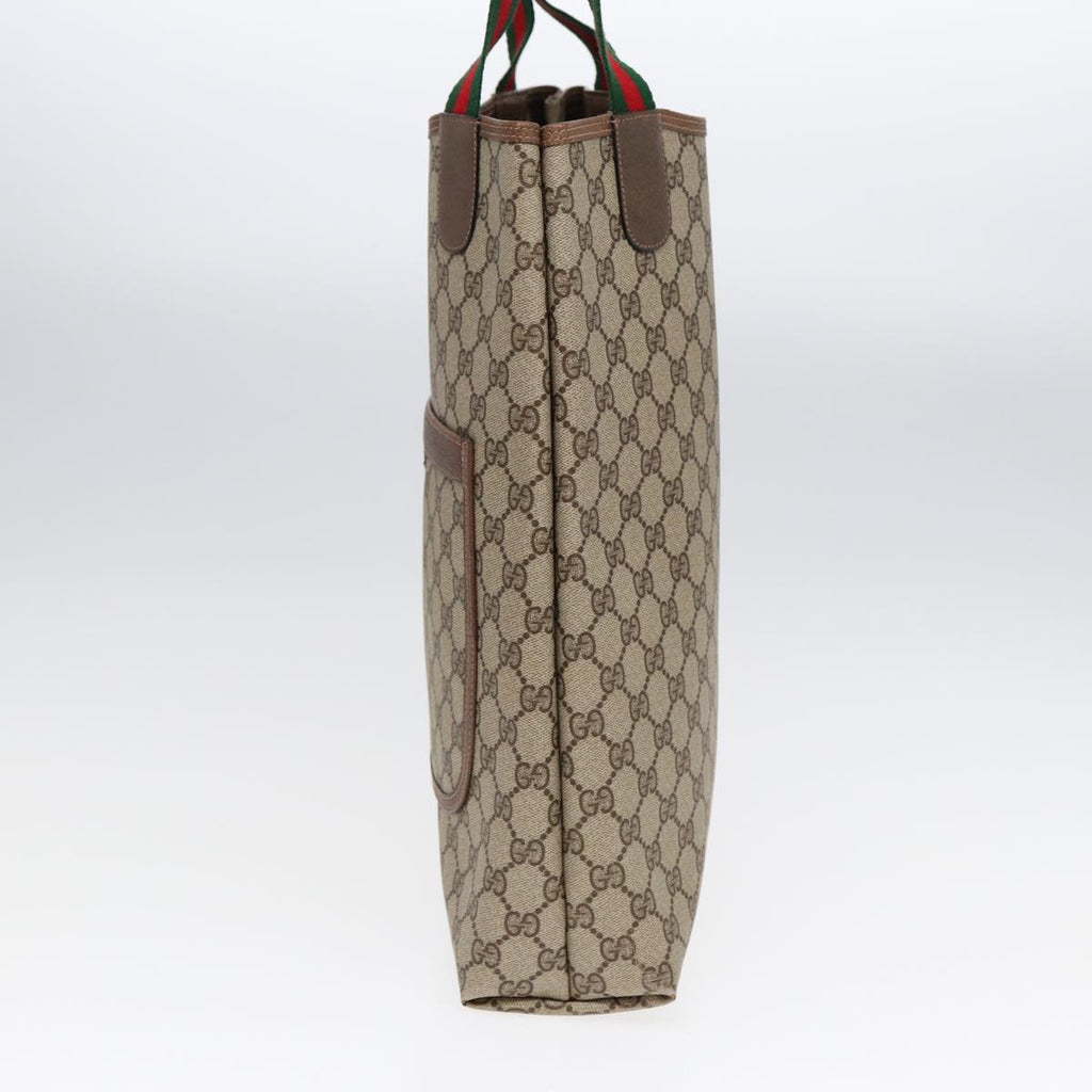 GUCCI GG Canvas Web Sherry Line Tote Bag PVC Leather Beige Green Red kk303