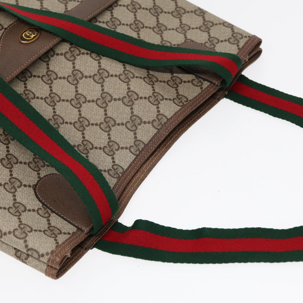GUCCI GG Canvas Web Sherry Line Tote Bag PVC Leather Beige Green Red kk303