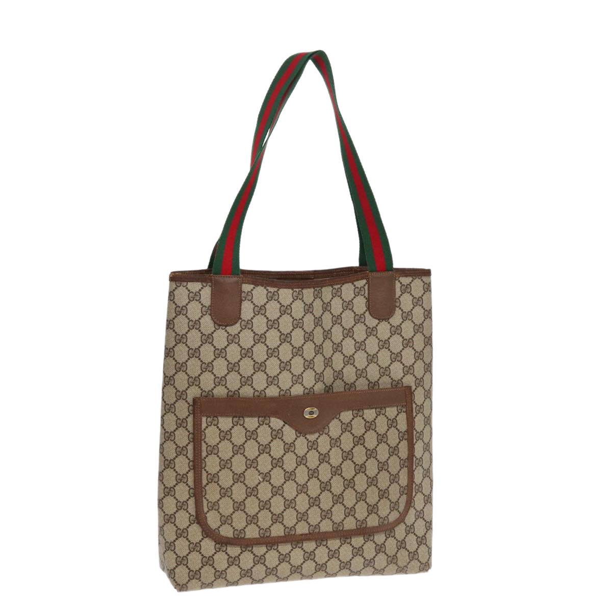 GUCCI GG Canvas Web Sherry Line Tote Bag PVC Leather Beige Green Red kk304