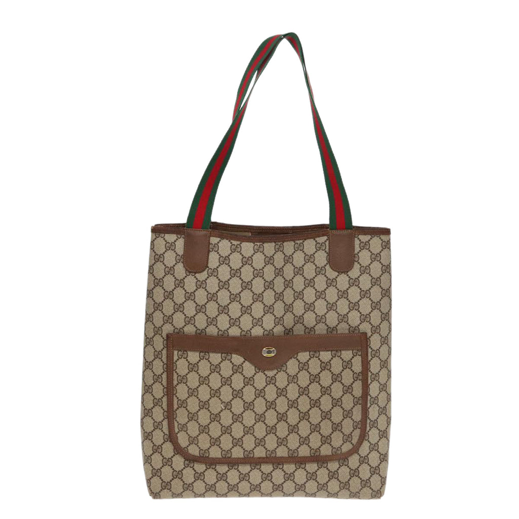 GUCCI GG Canvas Web Sherry Line Tote Bag PVC Leather Beige Green Red kk304