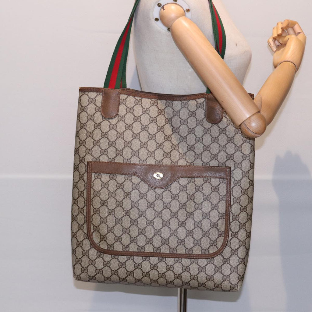 GUCCI GG Canvas Web Sherry Line Tote Bag PVC Leather Beige Green Red kk304