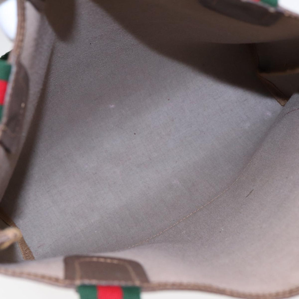 GUCCI GG Canvas Web Sherry Line Tote Bag PVC Leather Beige Green Red kk306
