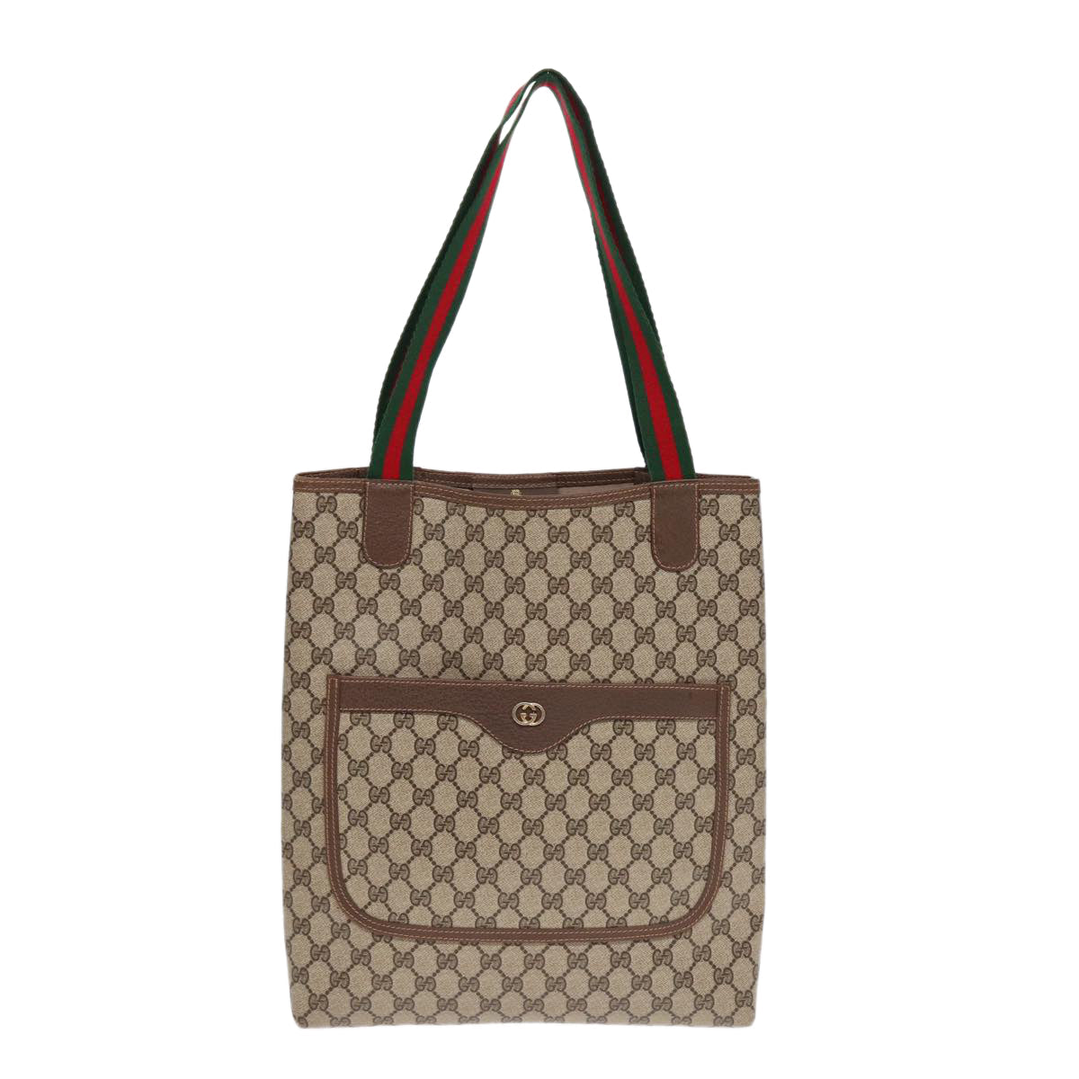 GUCCI GG Canvas Web Sherry Line Tote Bag PVC Leather Beige Green Red kk306