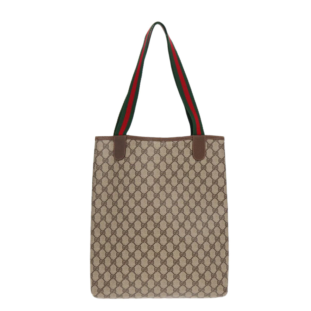 GUCCI GG Canvas Web Sherry Line Tote Bag PVC Leather Beige Green Red kk306