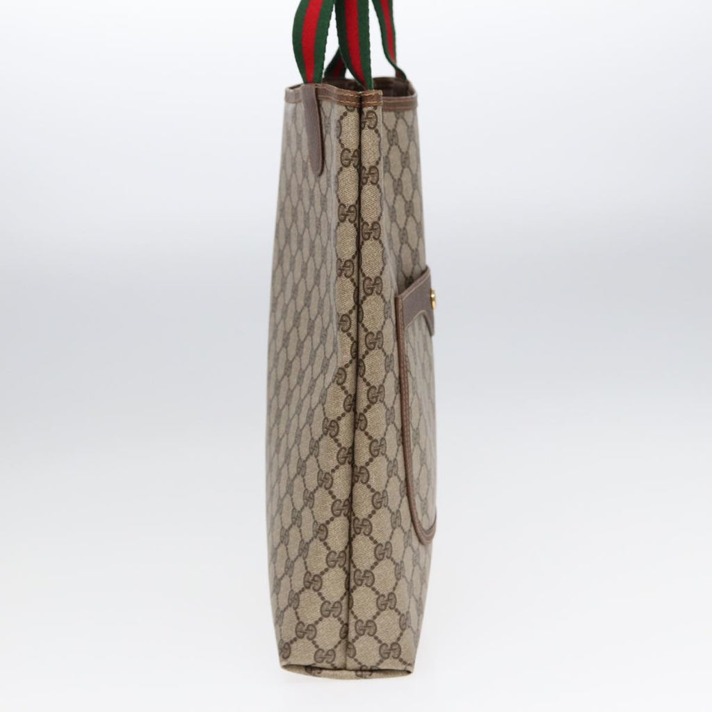 GUCCI GG Canvas Web Sherry Line Tote Bag PVC Leather Beige Green Red kk306