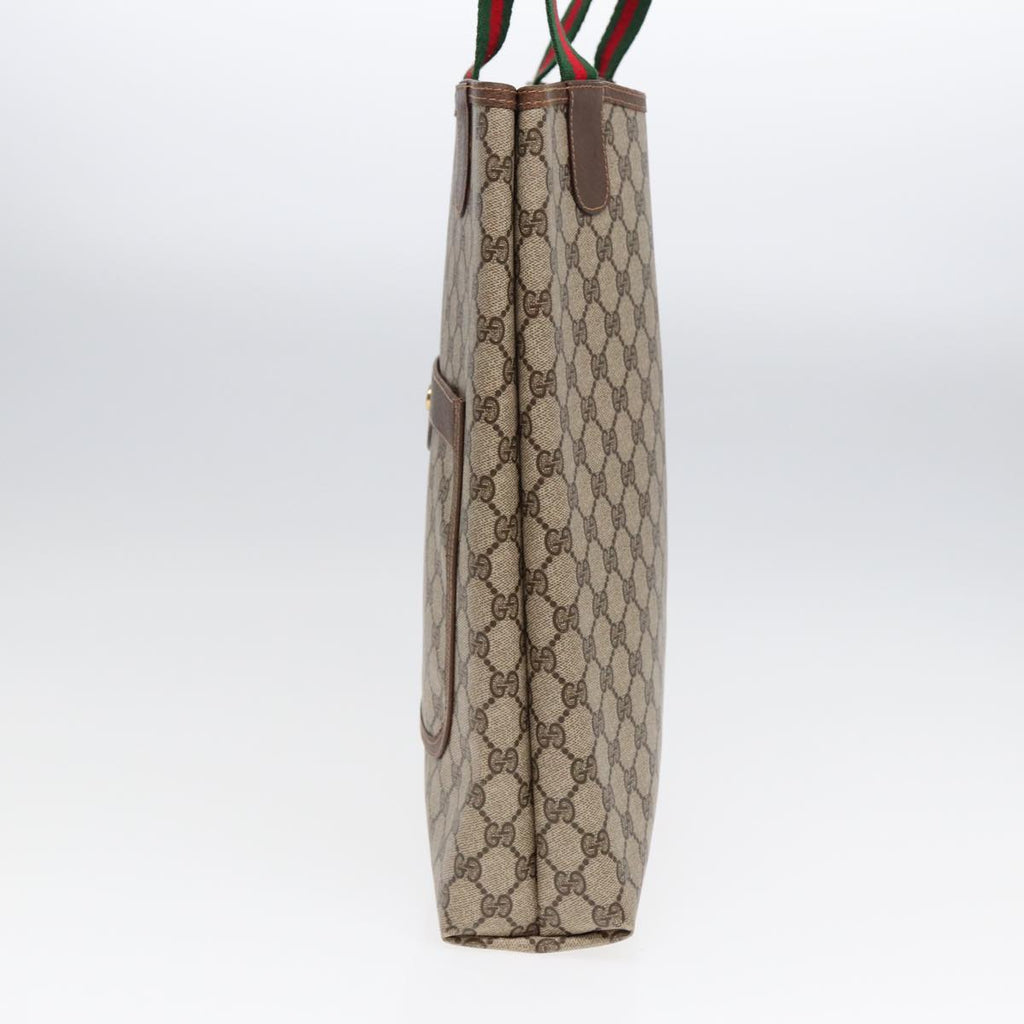 GUCCI GG Canvas Web Sherry Line Tote Bag PVC Leather Beige Green Red kk306