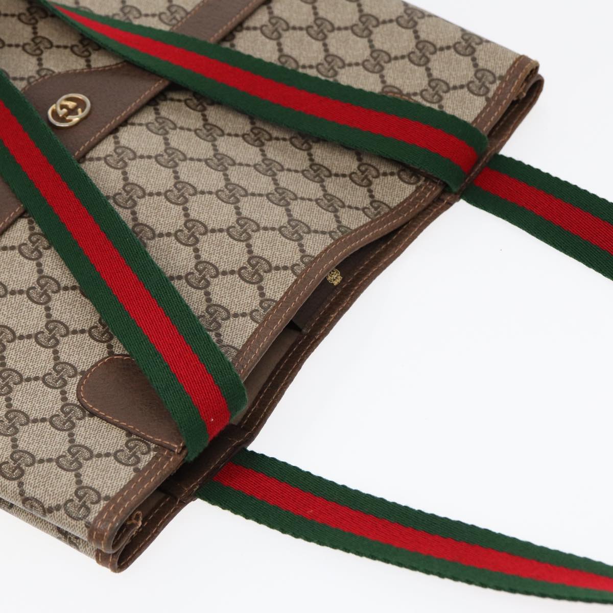 GUCCI GG Canvas Web Sherry Line Tote Bag PVC Leather Beige Green Red kk306