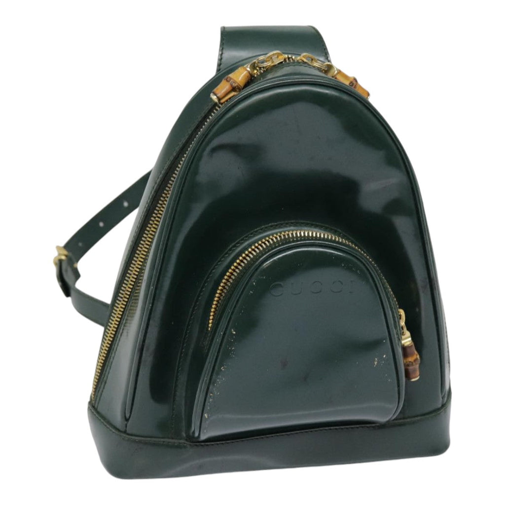 GUCCI Bamboo Body Bag Patent leather Green Gold 003 3444 0127 kk308