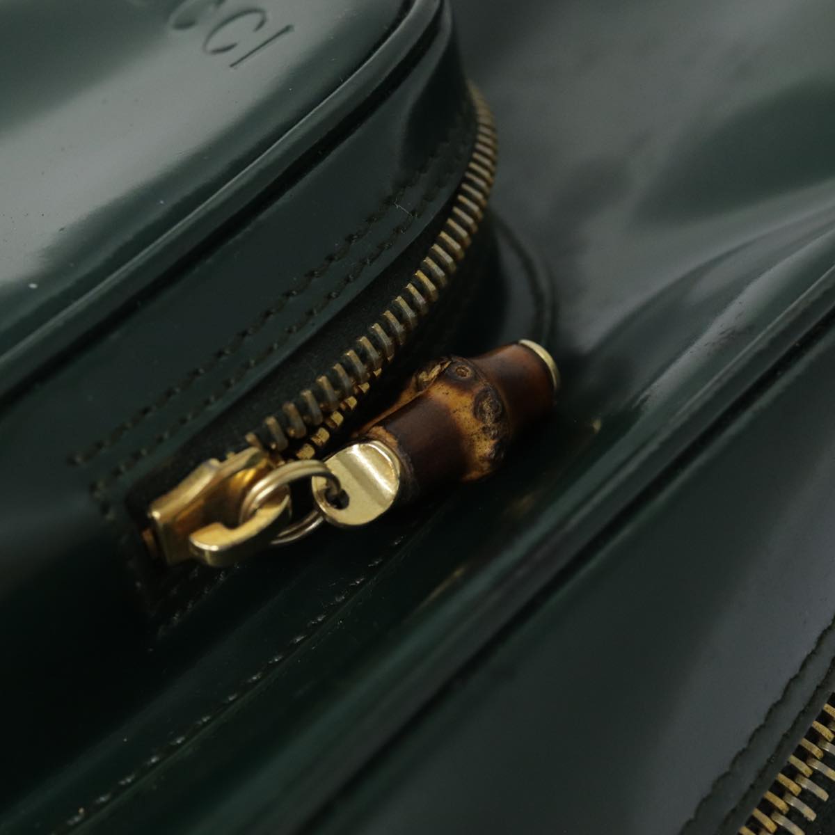 GUCCI Bamboo Body Bag Patent leather Green Gold 003 3444 0127 kk308