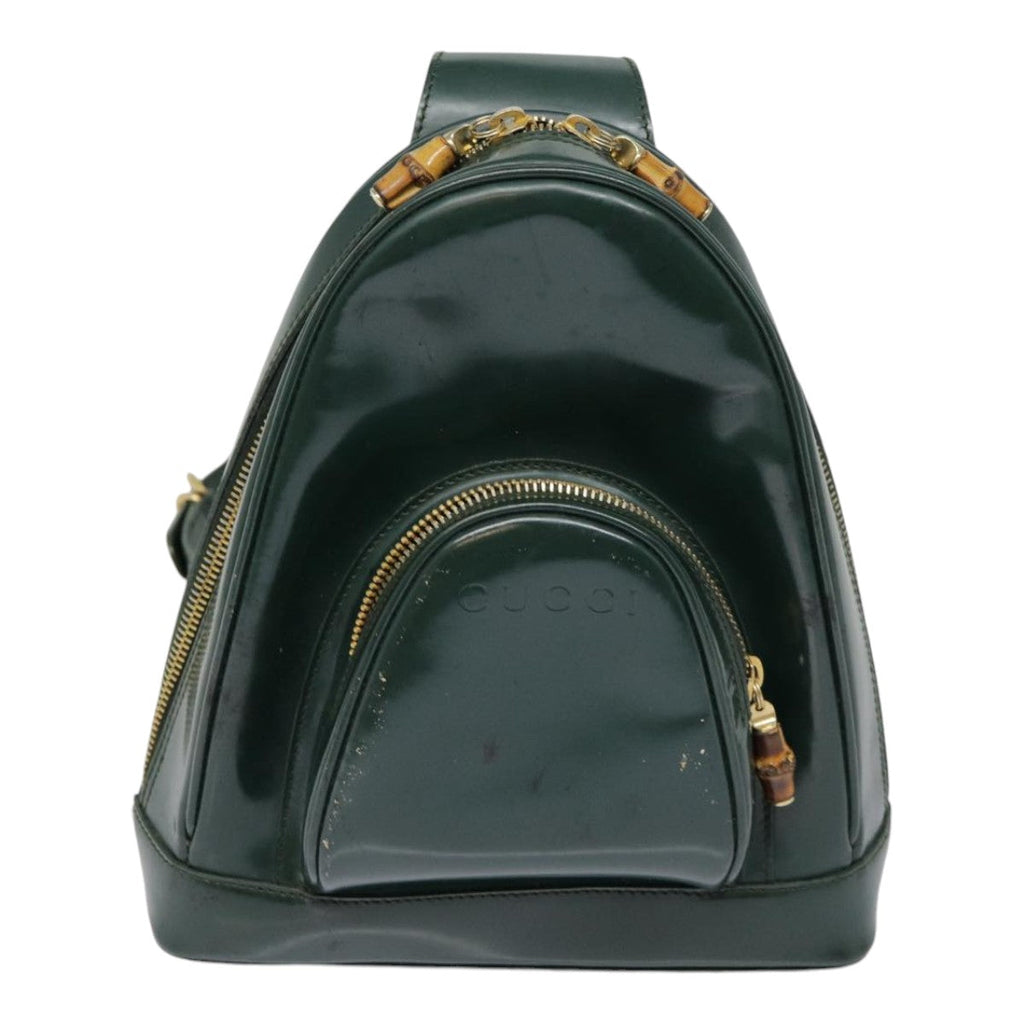 GUCCI Bamboo Body Bag Patent leather Green Gold 003 3444 0127 kk308