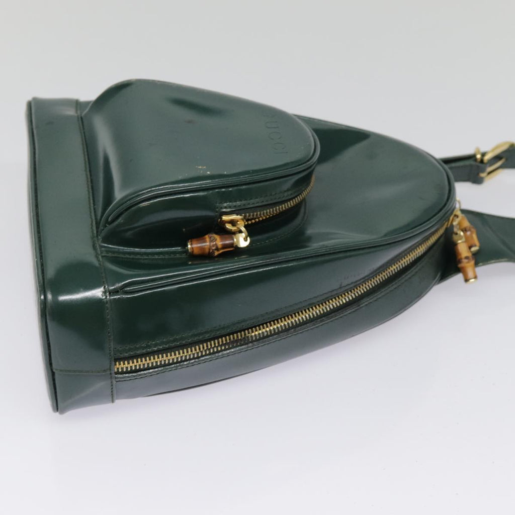 GUCCI Bamboo Body Bag Patent leather Green Gold 003 3444 0127 kk308