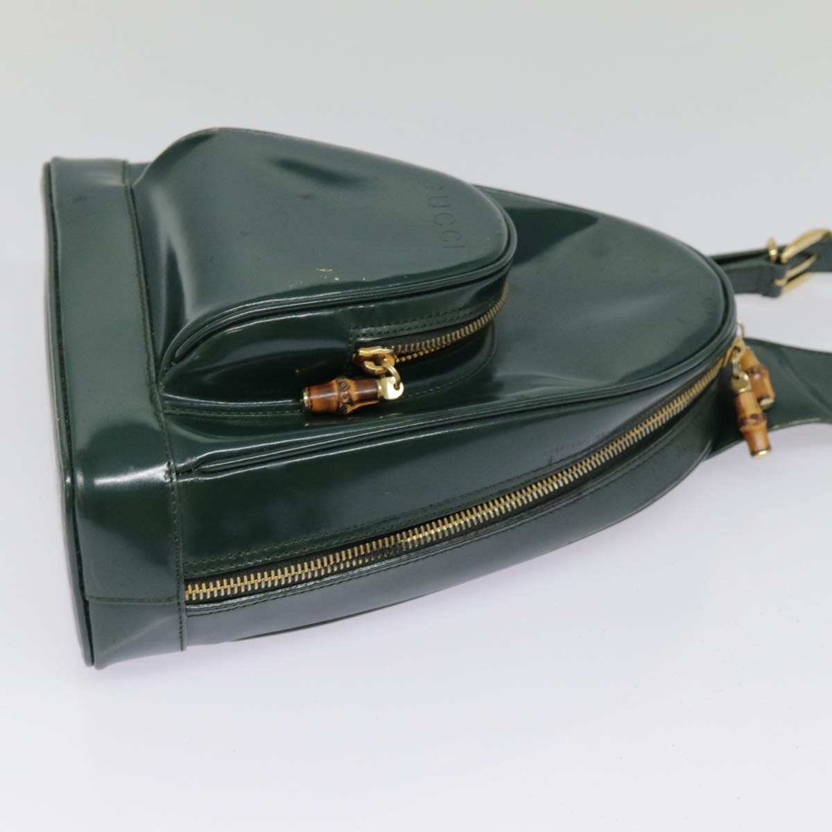 GUCCI Bamboo Body Bag Patent leather Green Gold 003 3444 0127 kk308