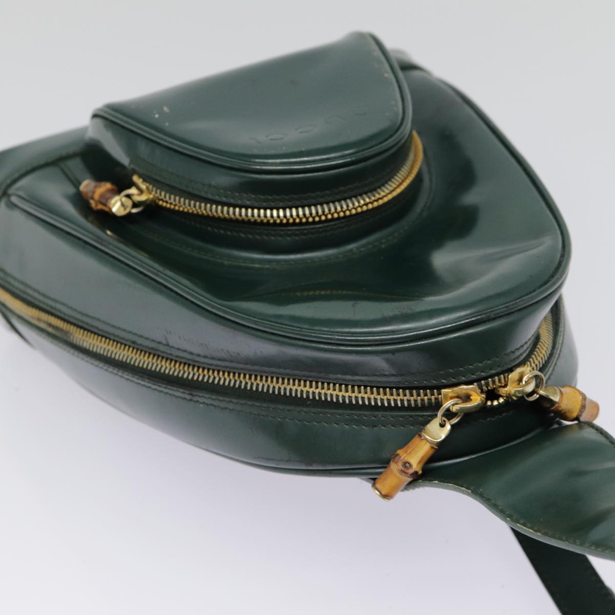 GUCCI Bamboo Body Bag Patent leather Green Gold 003 3444 0127 kk308