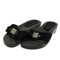 CHANEL Size 37 Sandals Suede Black Silver CC kk353