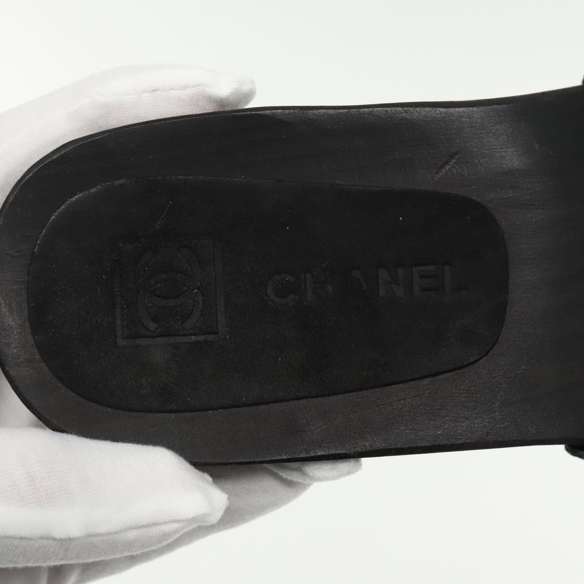 CHANEL Size 37 Sandals Suede Black Silver CC kk353