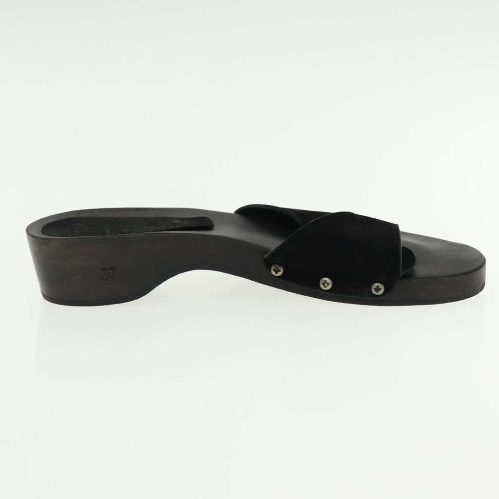 CHANEL Size 37 Sandals Suede Black Silver CC kk353