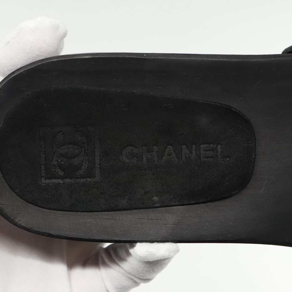CHANEL Size 37 Sandals Suede Black Silver CC kk353