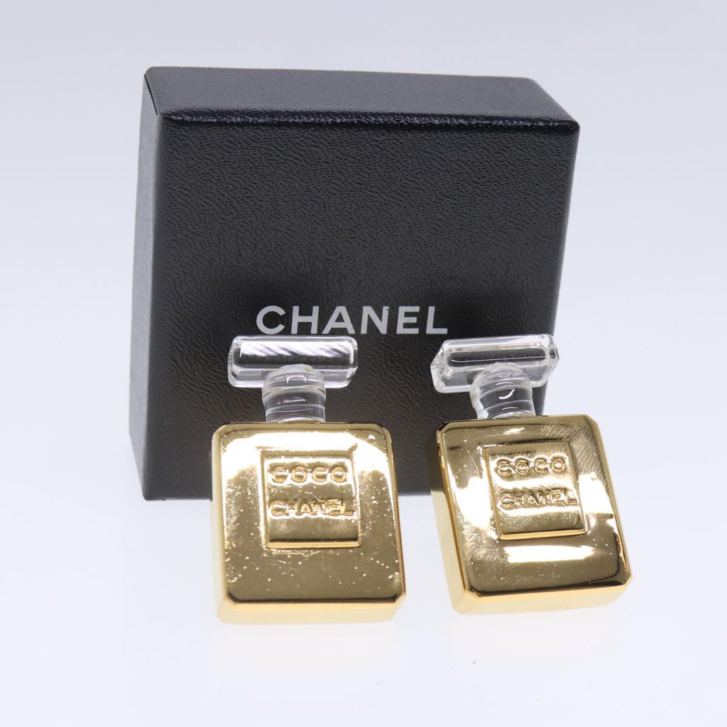 CHANEL Perfume Bottle Earring metal Gold CC kk361