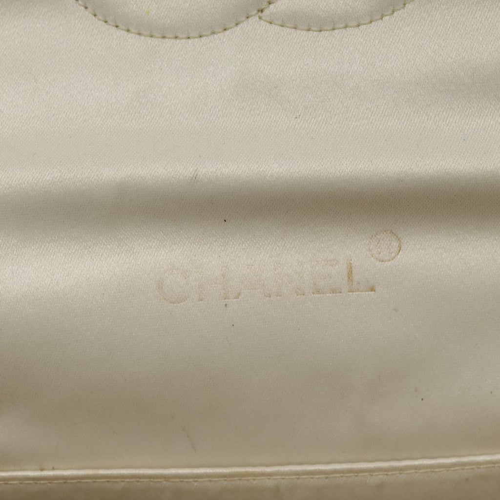 CHANEL Matelasse Chain Shoulder Bag Satin White Gold CC kk366A