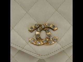 CHANEL Matelasse Chain Shoulder Bag Satin White Gold CC kk366A