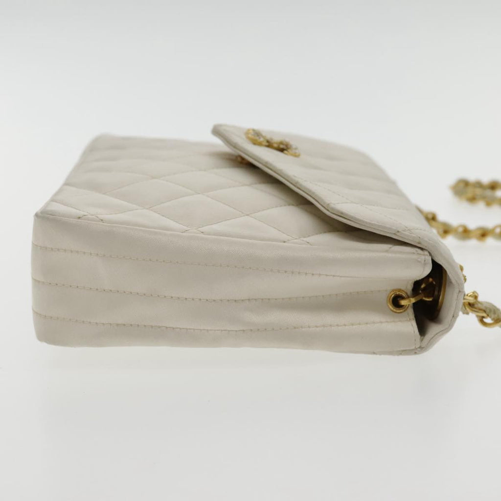 CHANEL Matelasse Chain Shoulder Bag Satin White Gold CC kk366A